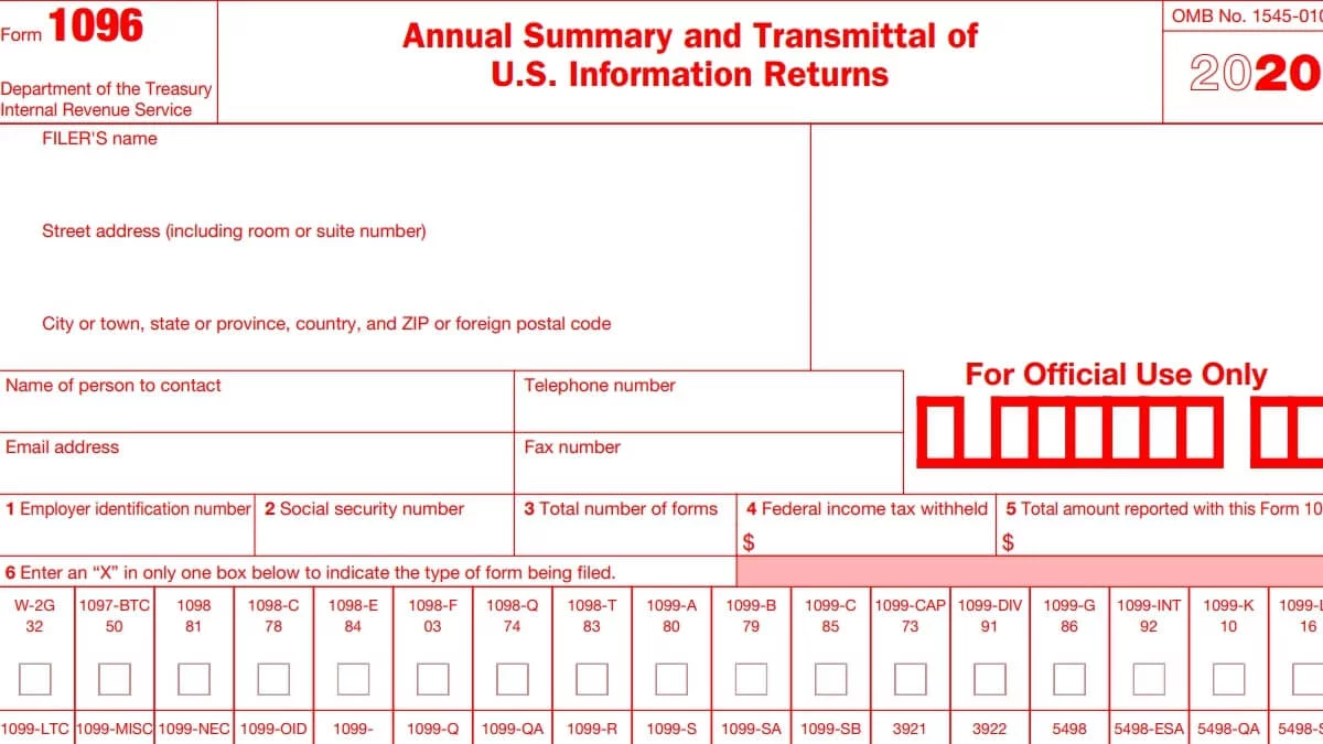 Printable Form 1096 Form 1096 (officially the annual summary and