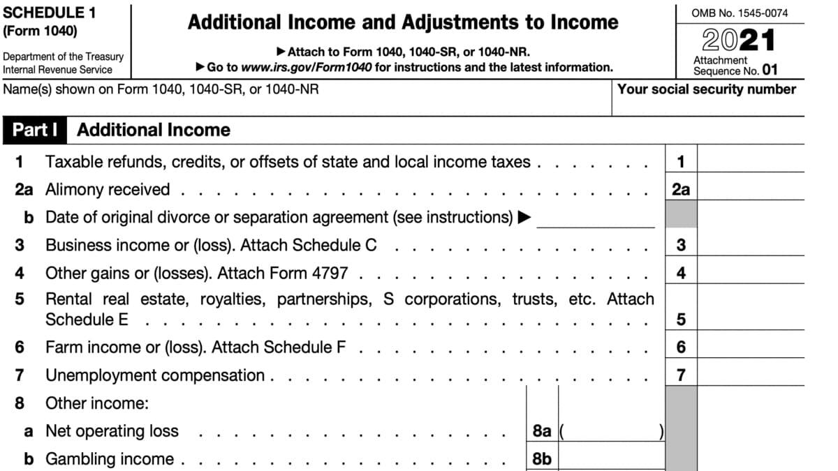 Schedule 1 To Calculate Adjusted Gross Income 