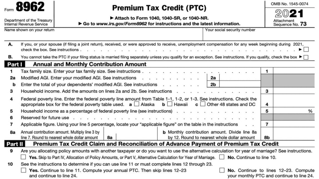 8962 Form 2023 2024 Premium Tax Credit IRS Forms TaxUni