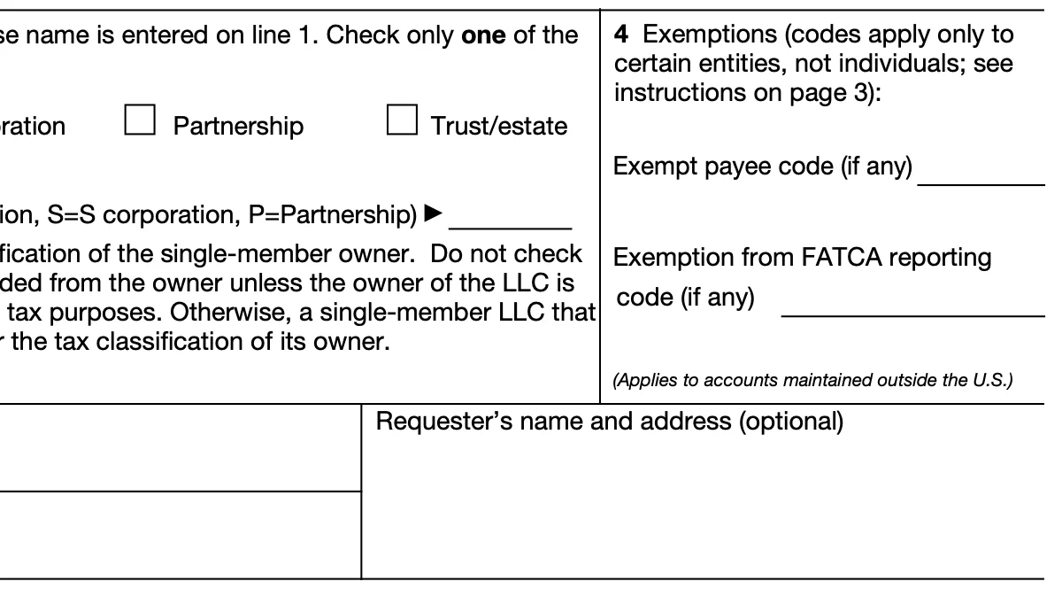 screenshot of W9 Exempt Payee Code