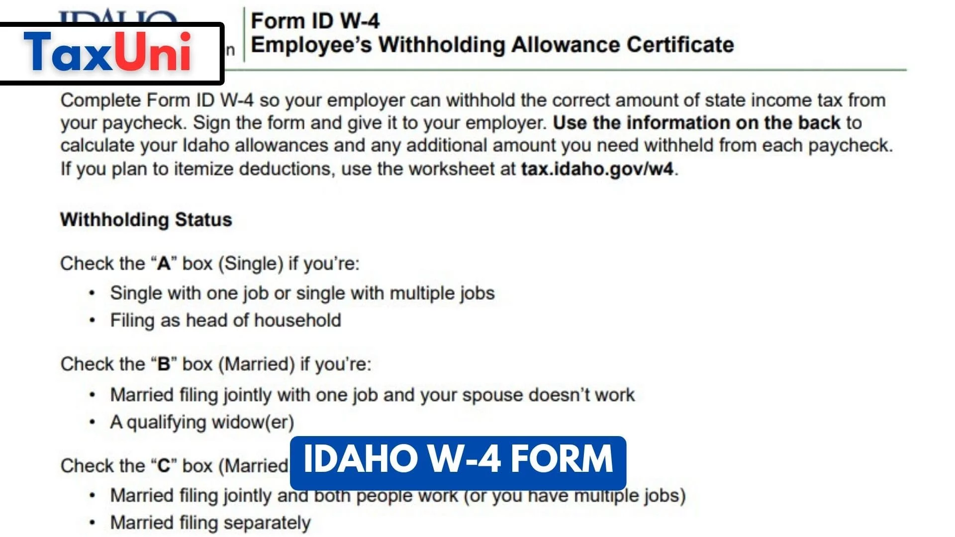 Idaho W-4 Form Idaho W-4 Form