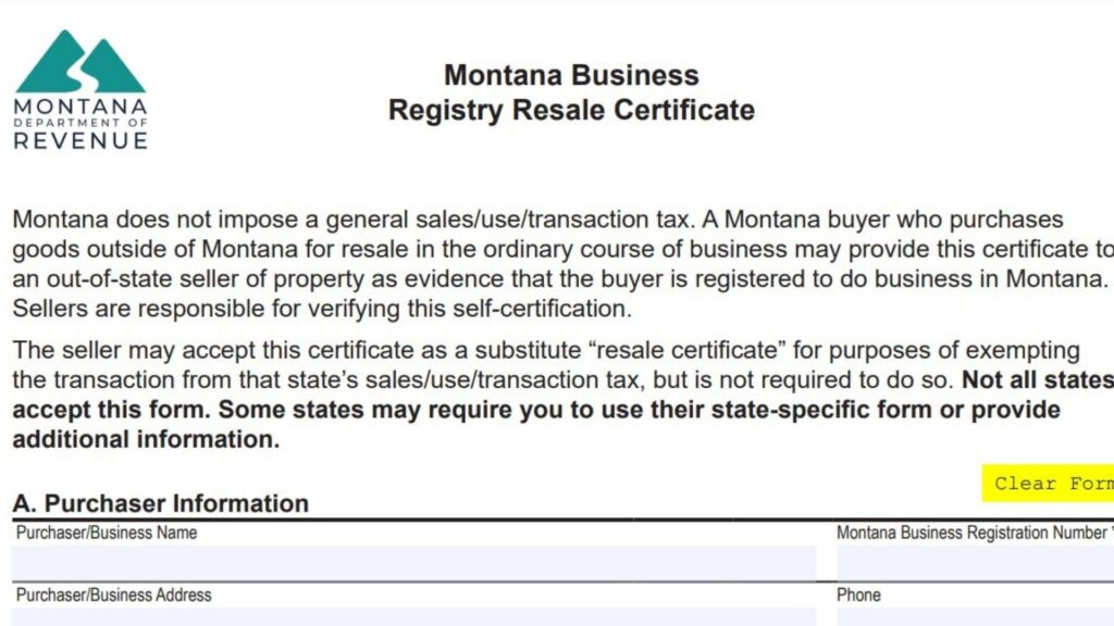 What is Montana Business Registry Resale Certification